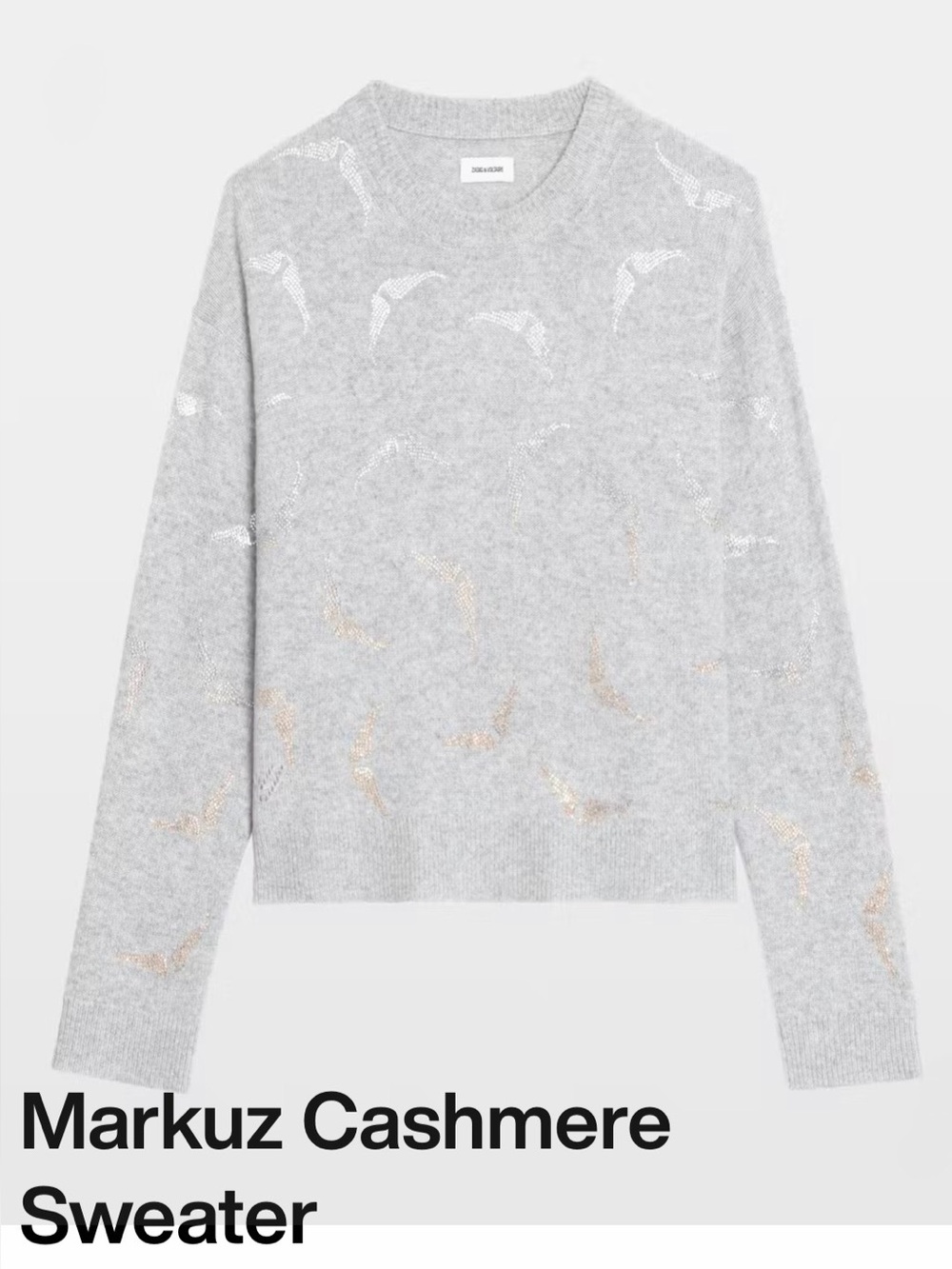 Zadig&Voltaire Markuz Cashmere Gray Metallic-Accent Crewneck Sweater Size Medium
